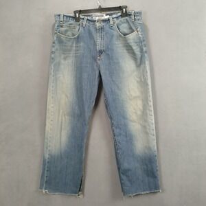 Old Navy Jeans Mens 38x30 Blue Denim Whiskered Cotton Loose‎ Streetwear Raw Hem